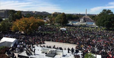 Organizers do not provide official numbers, however crowd-counting software determined that nearly a million people gathered on the capitol lawn and the mall of Washington, DC for the Justice or Else rally.